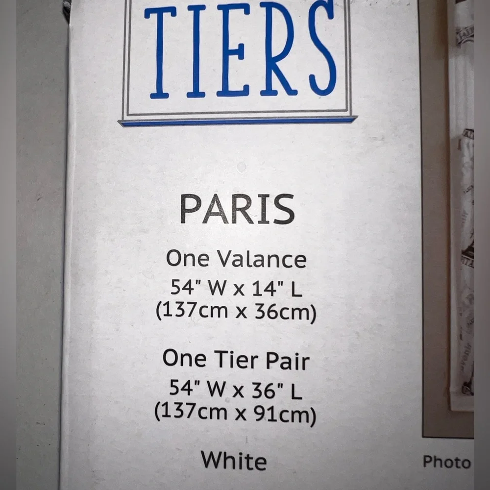 LICHTENBERG PARIS TOP OF THE WINDOW TIERS 3 PIECE SET - VALANCE & TIER WHITE BLK